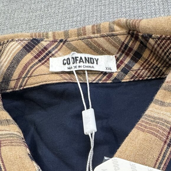 Coofandy Mens Size XXL Shirt Navy Blue Tan Plaid Trim Button-Up Long Sleeve NWT - Picture 8 of 13